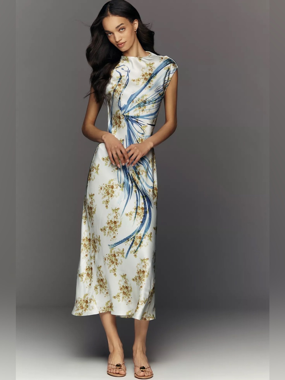Maeve Anthropologie long Slip Dress floral sheath satin clean beauty feminine M